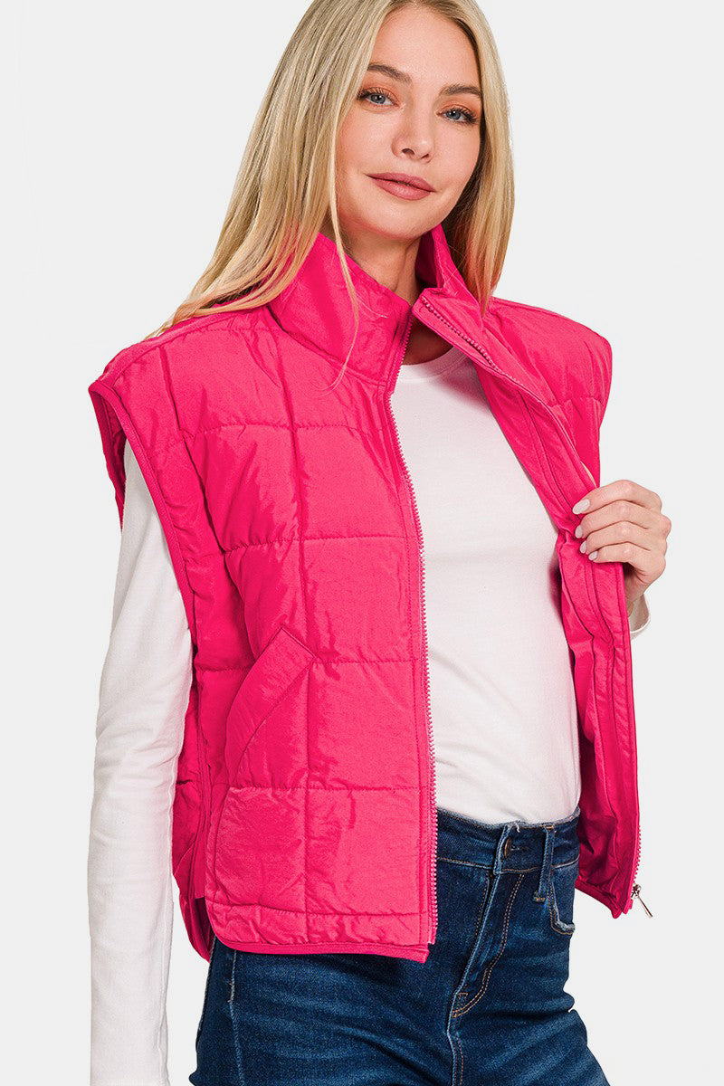 Zenana Zip Up Cropped Puffer Vest