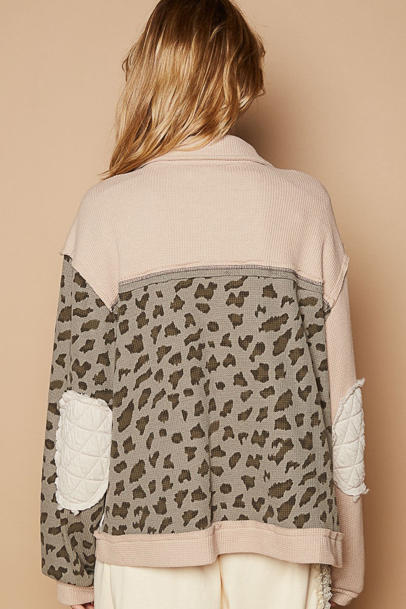 Leopard Exposed Seam Quilted Coat