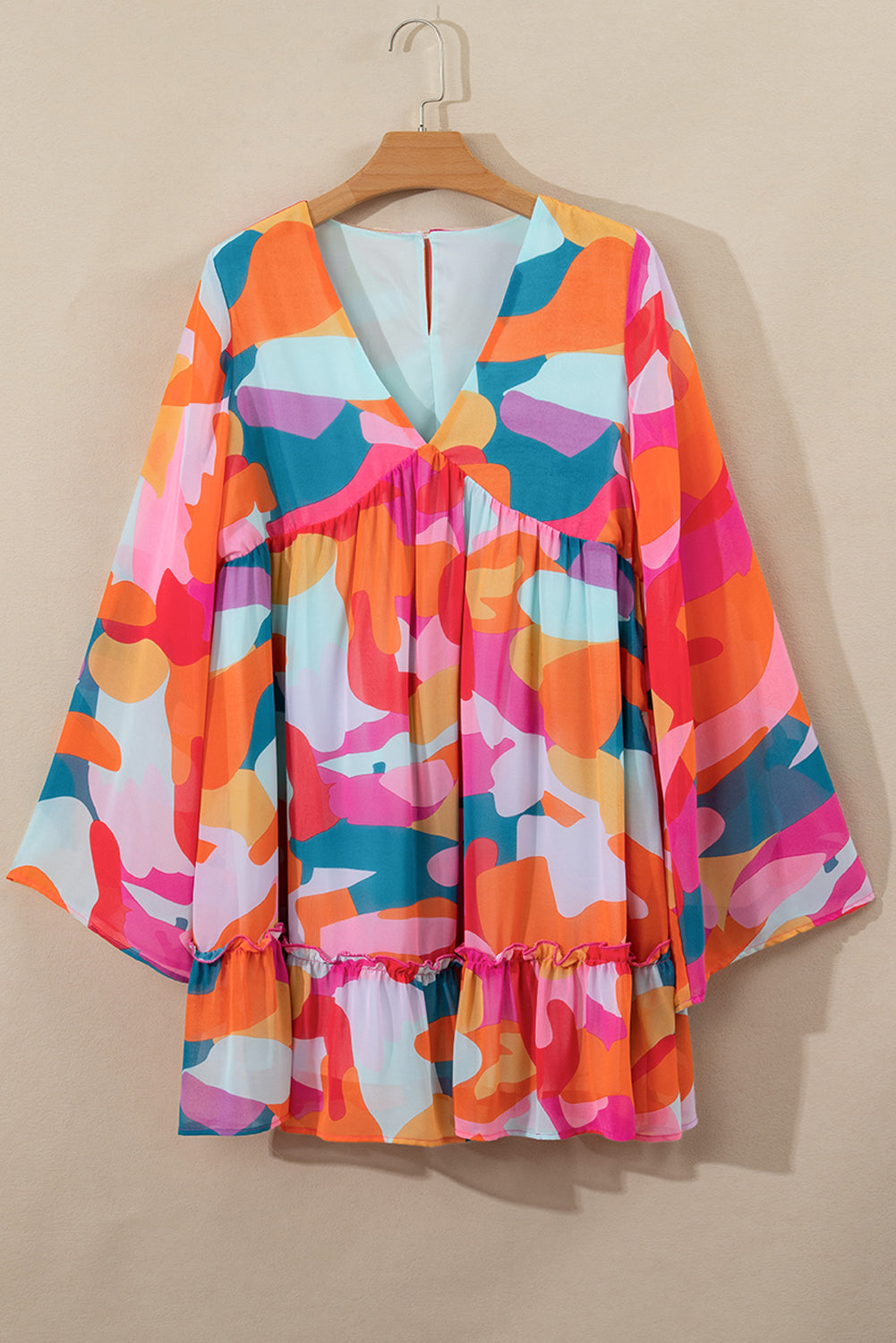 Ruffle Hem Color Block V-Neck Dress