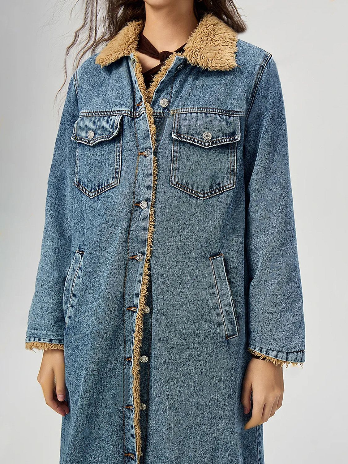 Pocketed Denim Jacket Fur Lined
