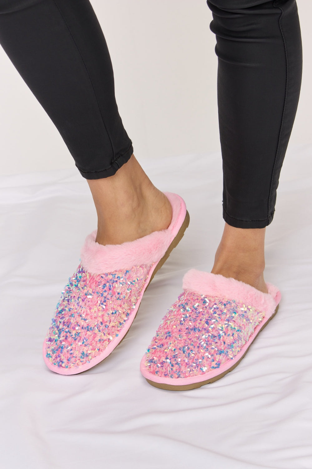 Sequin Plush House Slippers - Glam