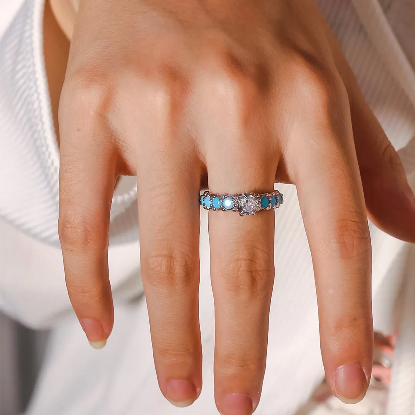 Turquoise Zircon Sterling Silver Ring