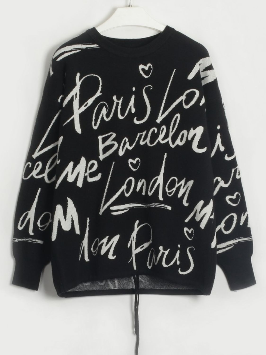 Drawstring Letter Pattern Sweater Drop