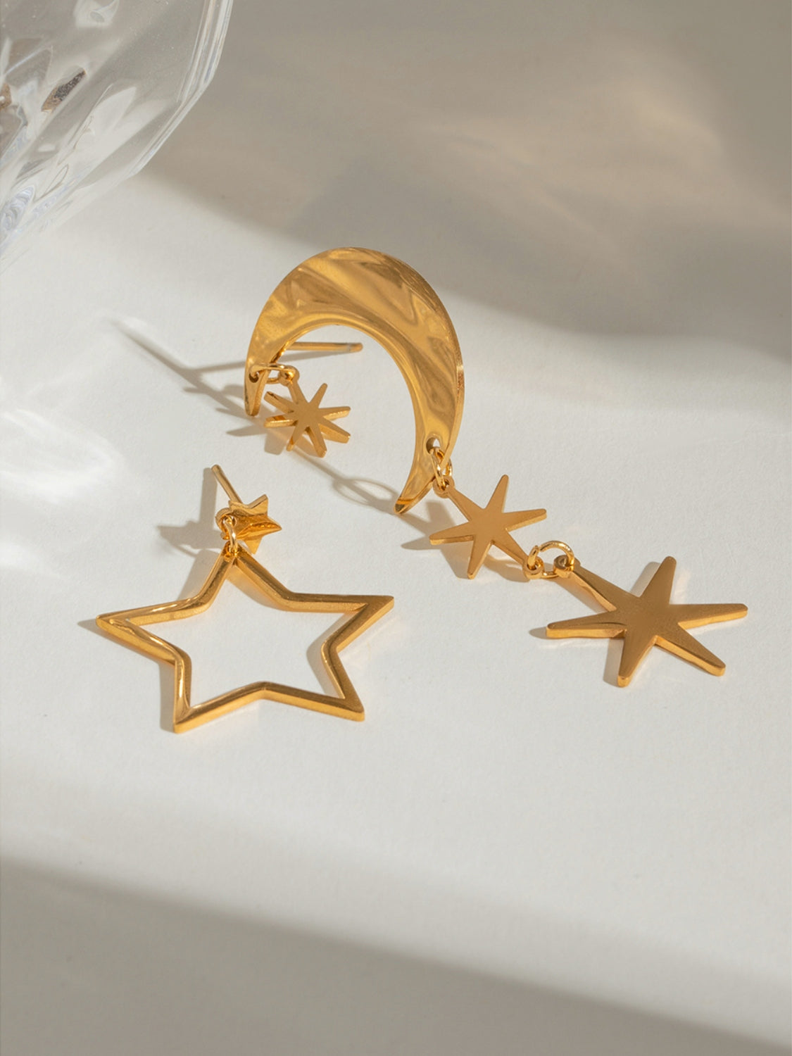 18K Gold Moon & Star Dangle Earrings