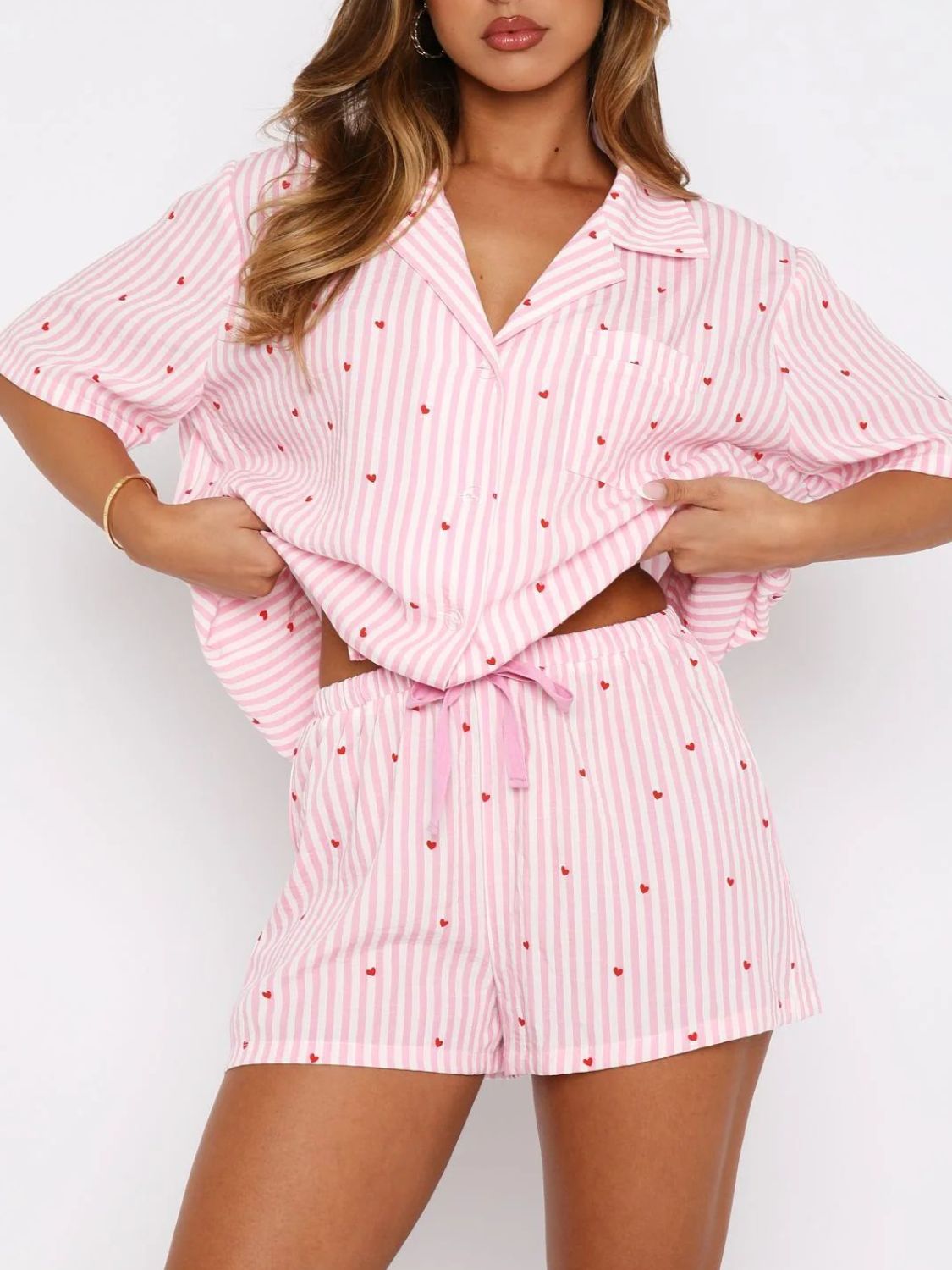 Valentine's Printed Collared Top Shorts