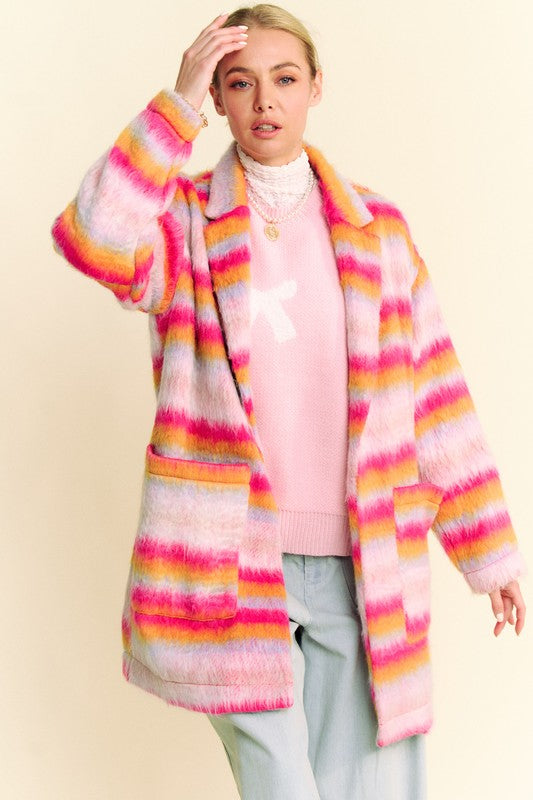 Striped Open Front Coat - Stylish