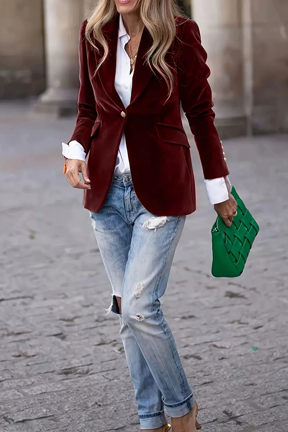 Lapel Collar One Button Blazer Jacket