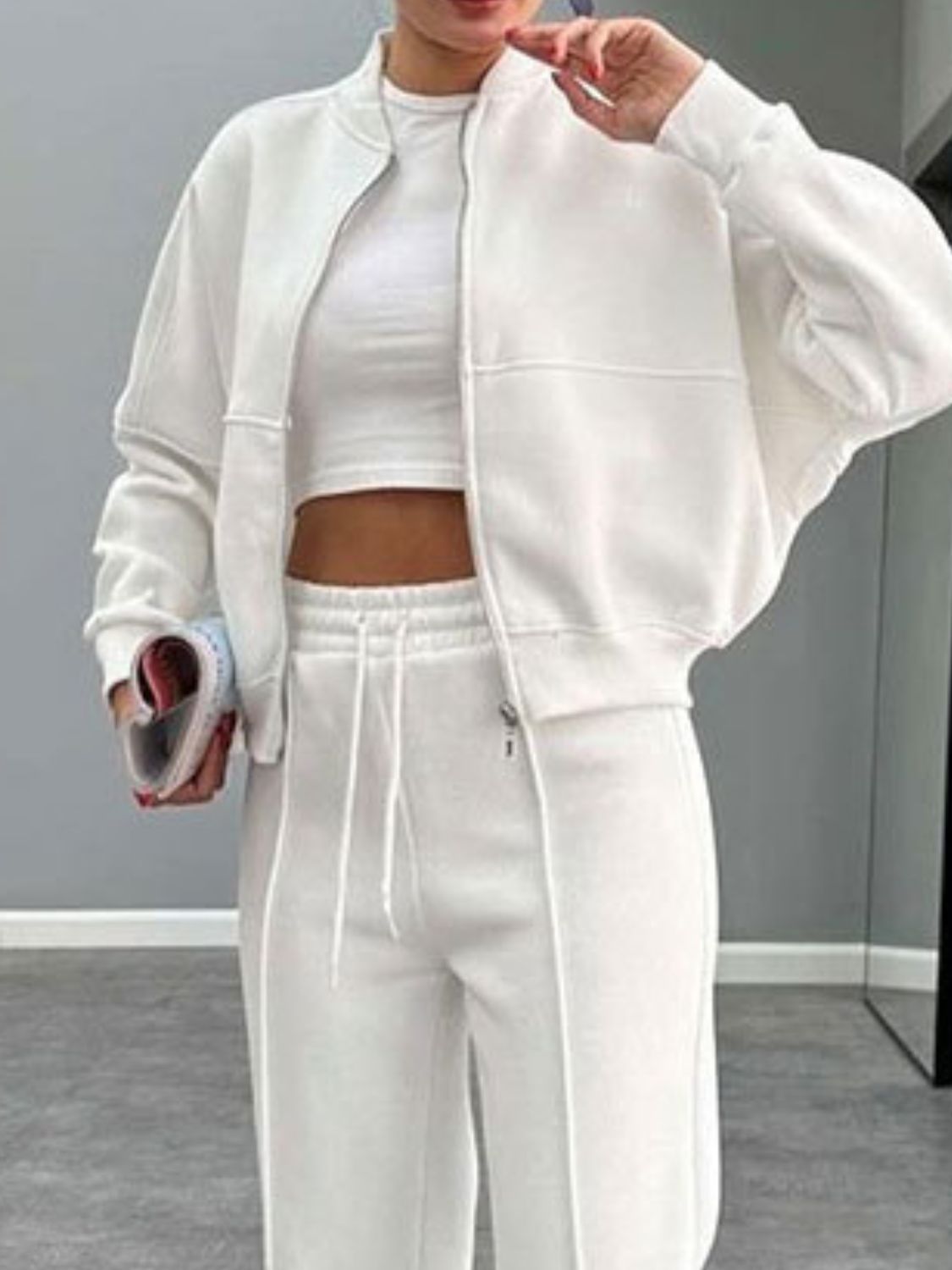 Baseball Collar Zip Up Outerwear Set