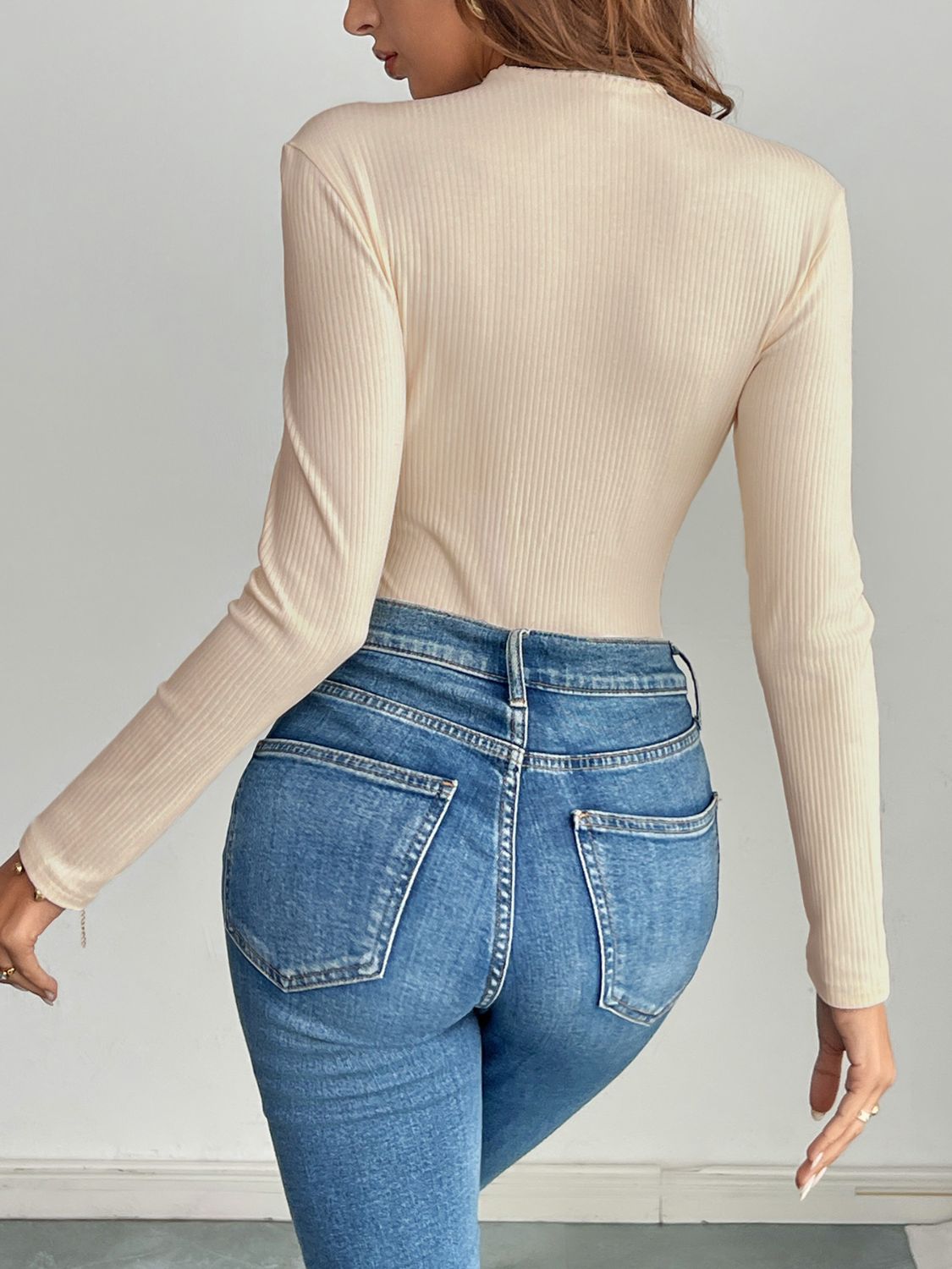 Button Round Neck Bodysuit - Chic
