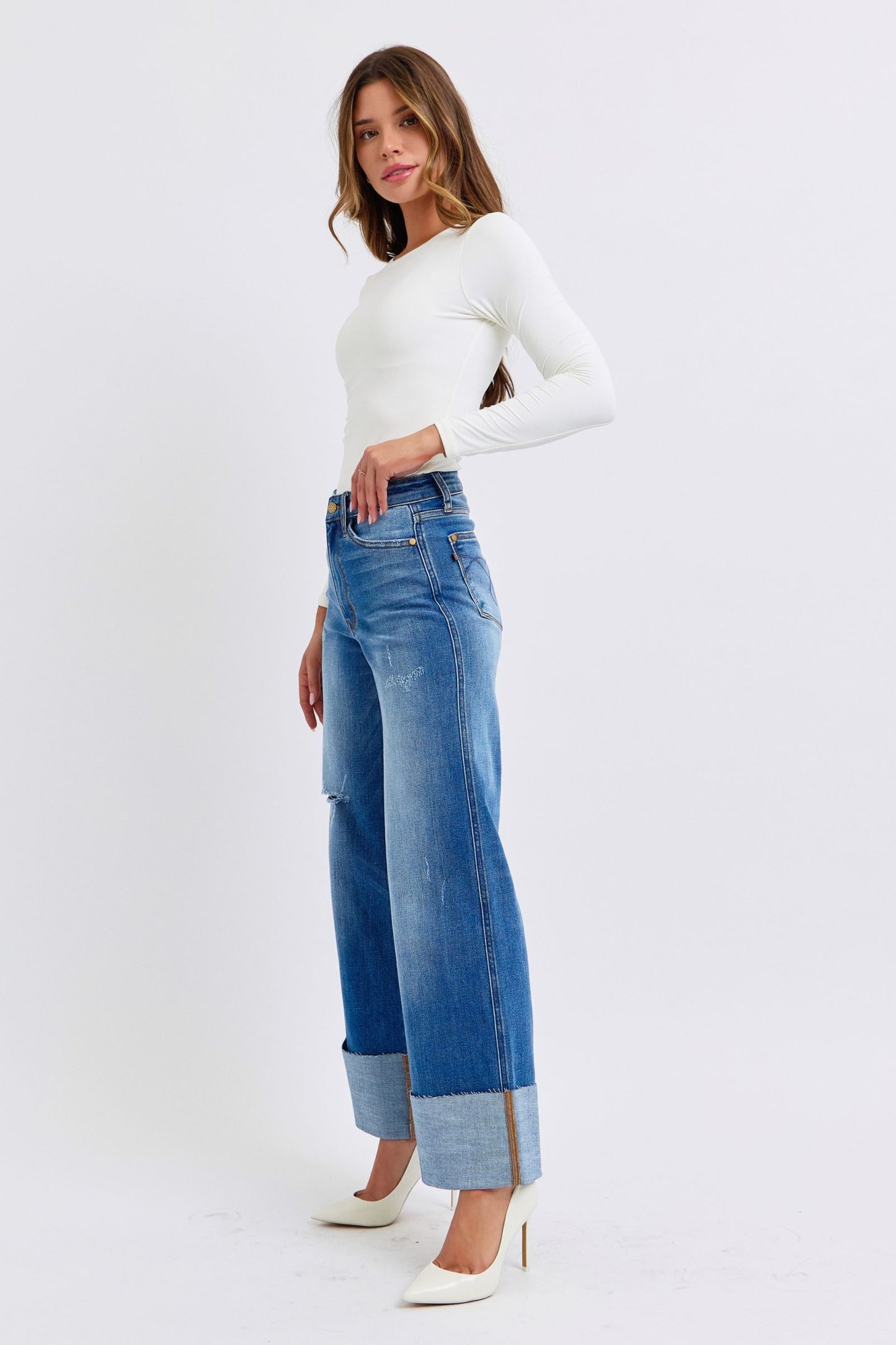 Judy Blue Distressed Wide Leg Jeans