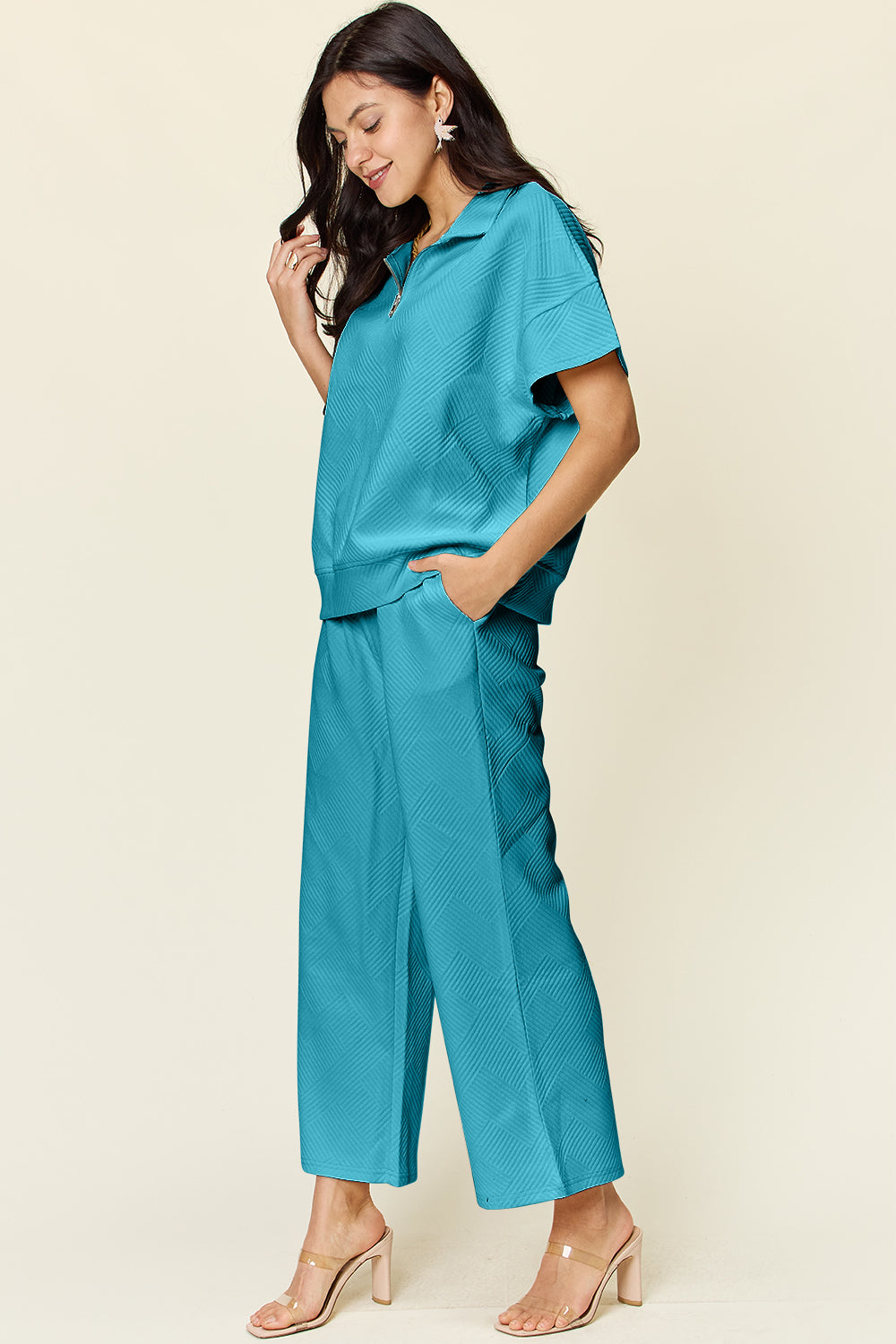 Double Take Half Zip Top & Pants Set