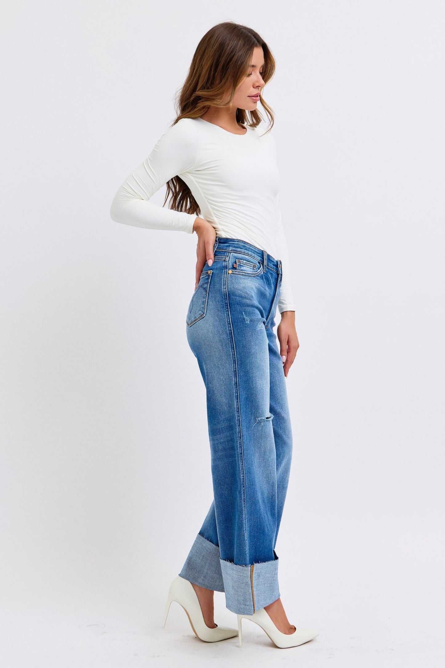 Judy Blue Distressed Wide Leg Jeans