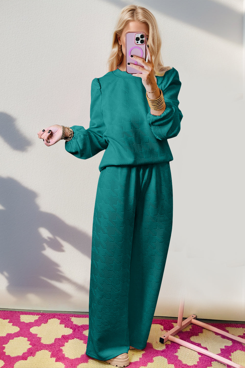 Double Take Texture Long Sleeve Set