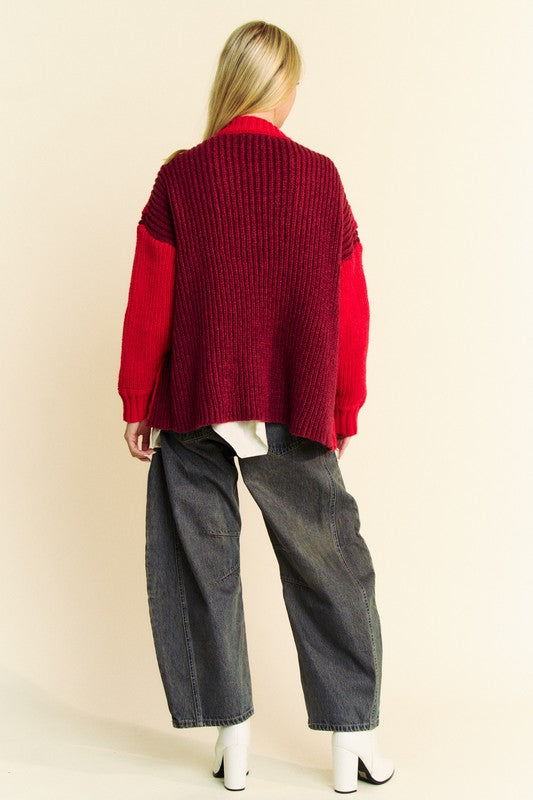 Cable-Knit Color Block Cardigan