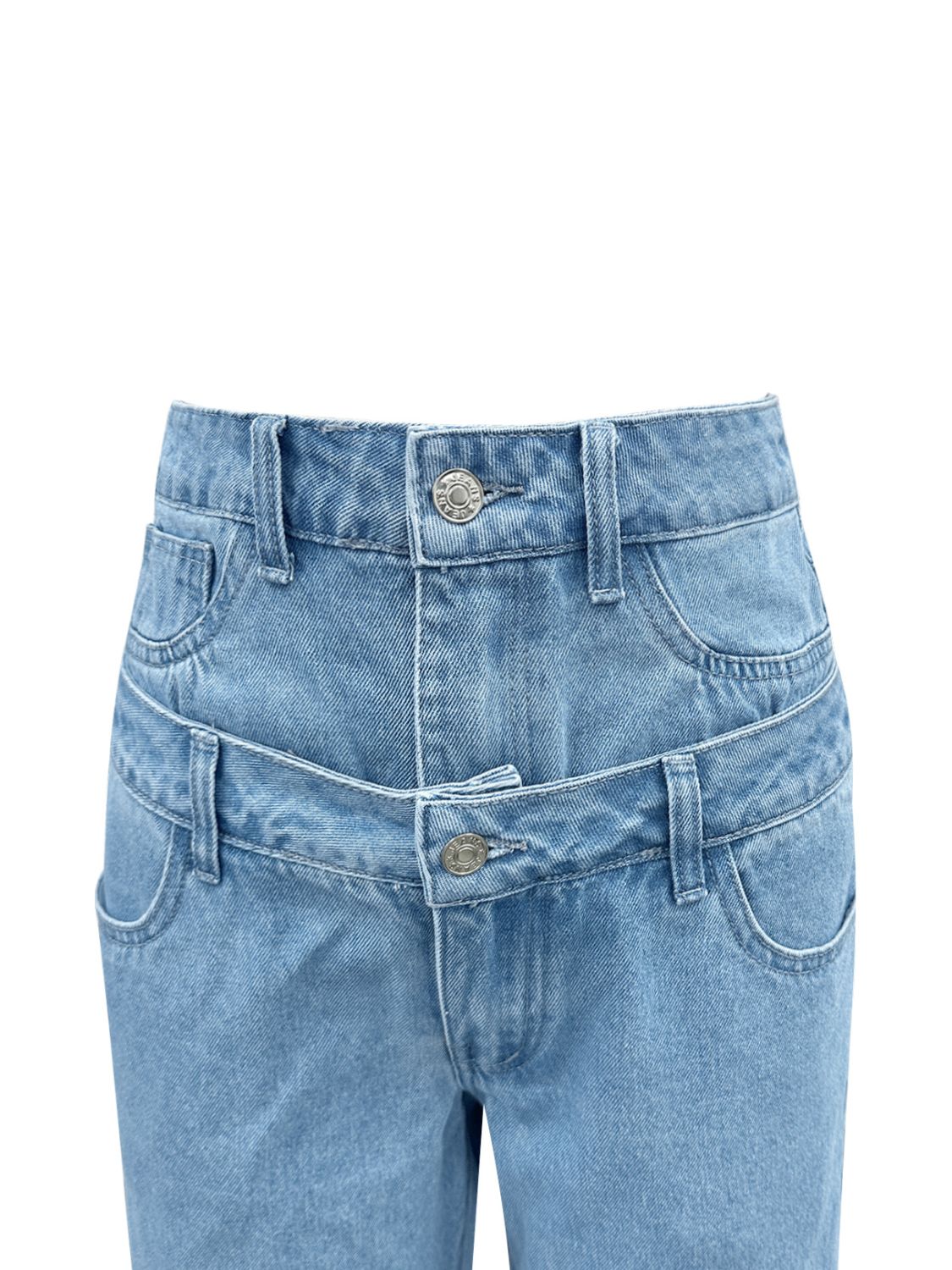 Faux Layered High Waist Jeans Style
