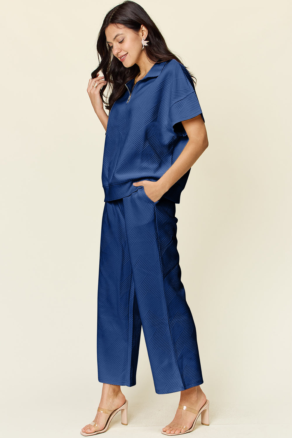 Double Take Half Zip Top & Pants Set