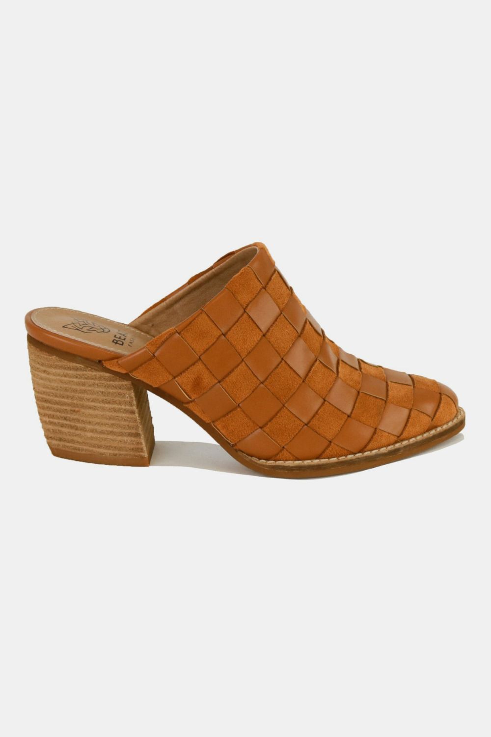 Woven Checkerboard Block Heel Mules