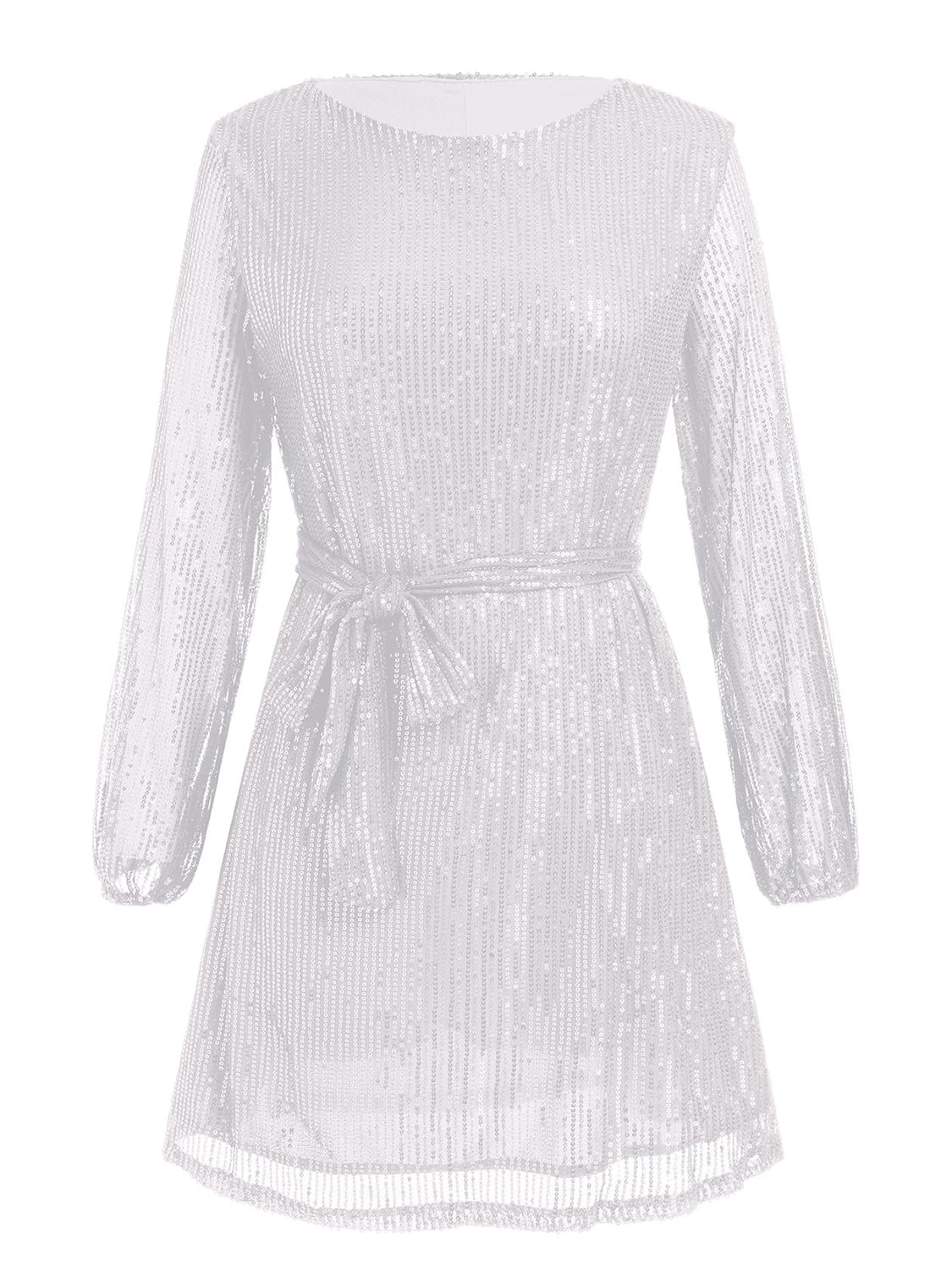 Sequin Tie Waist Long Sleeve Dress