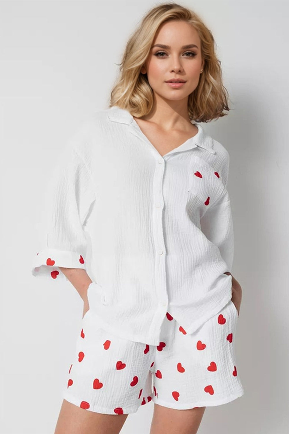 Basic Bae Heart Button Top Shorts Set