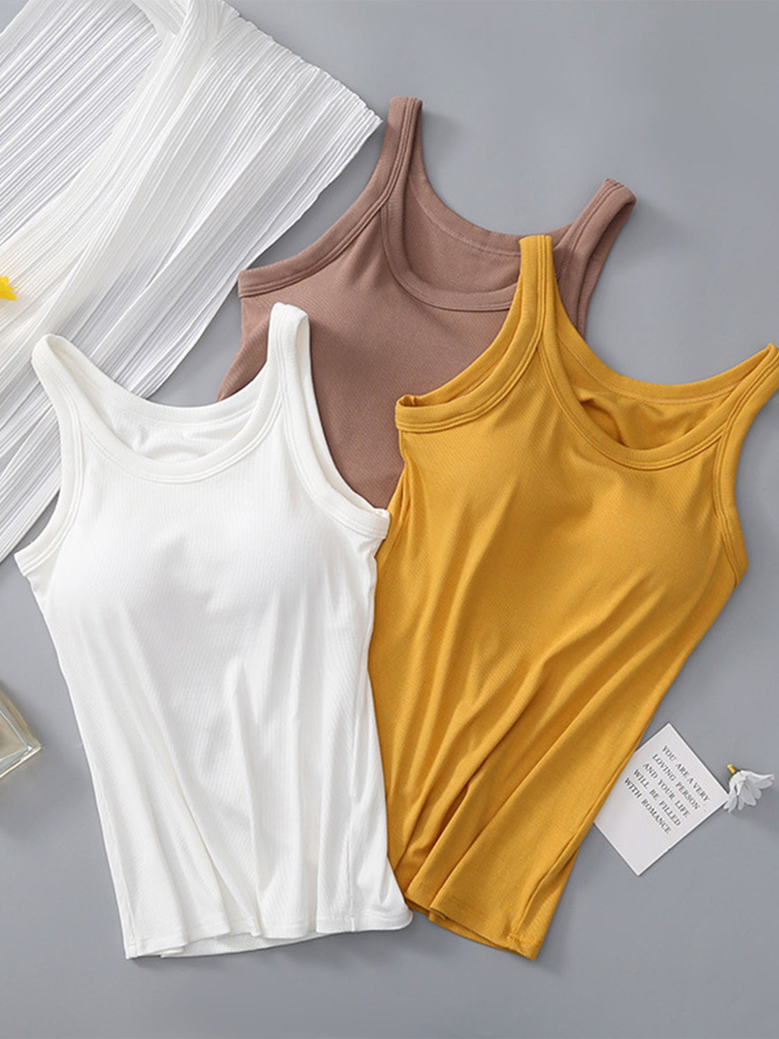 Round Neck Tank with Bra - Support