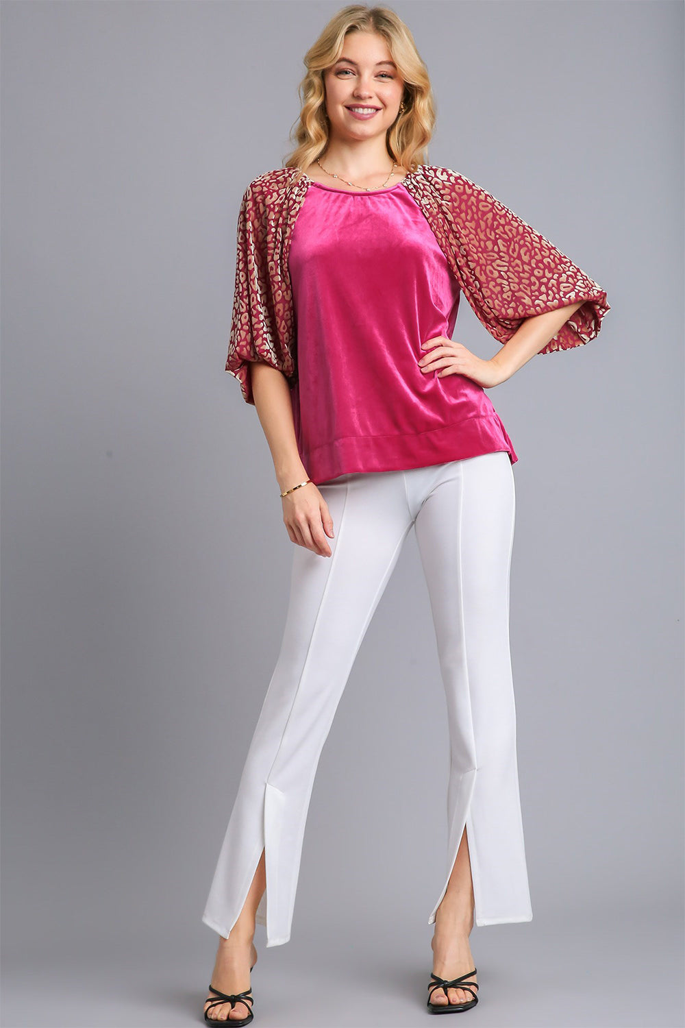 Leopard Velvet Balloon Sleeve Top