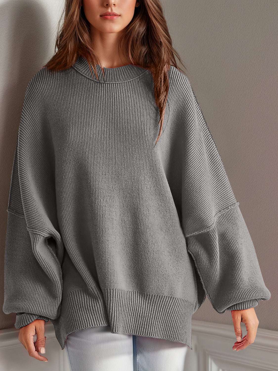 Double Take Side Slit Long Sleeve Top