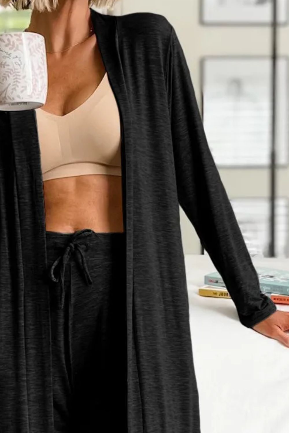 Open Front Long Sleeve Cardigan Set