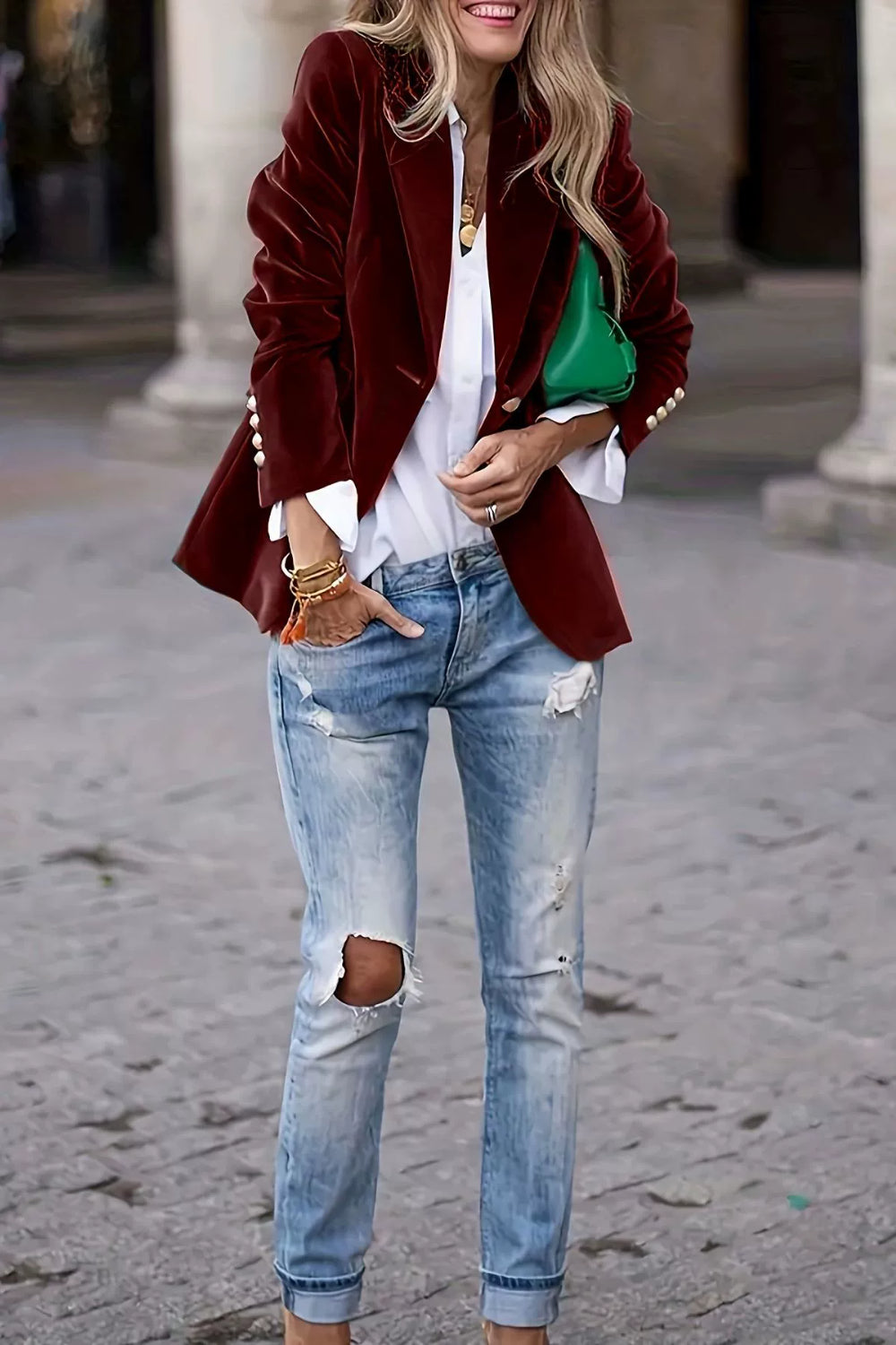 Lapel Collar One Button Blazer Jacket