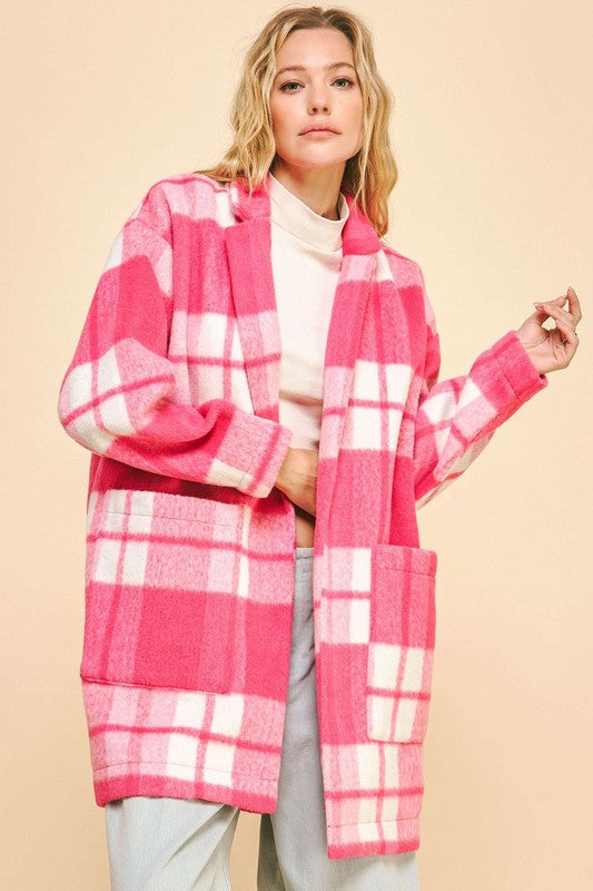 Plaid Drop Shoulder Longline Coat