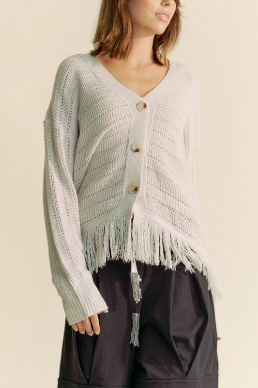 Davi & Dani Fringe V-Neck Cardigan