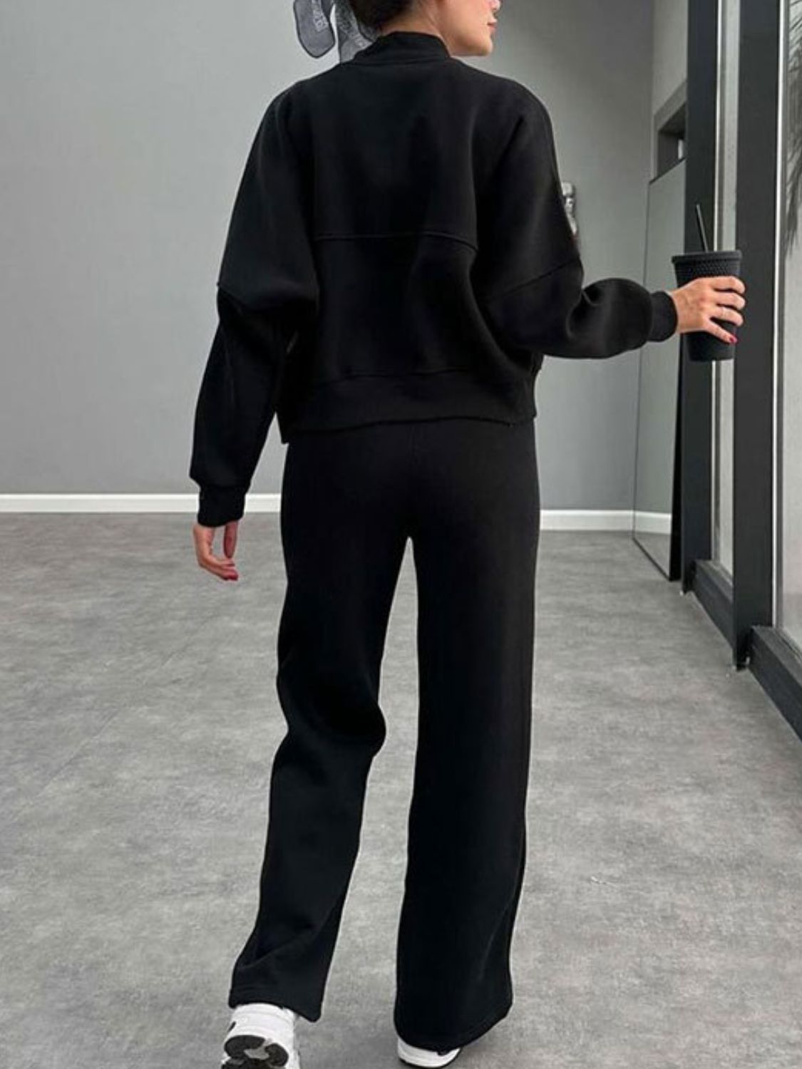 Baseball Collar Zip Up Outerwear Set