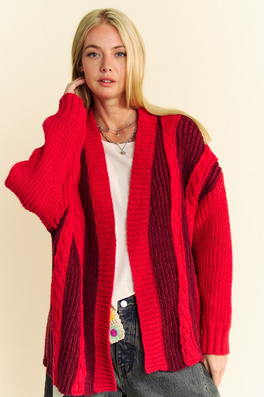 Cable-Knit Color Block Cardigan