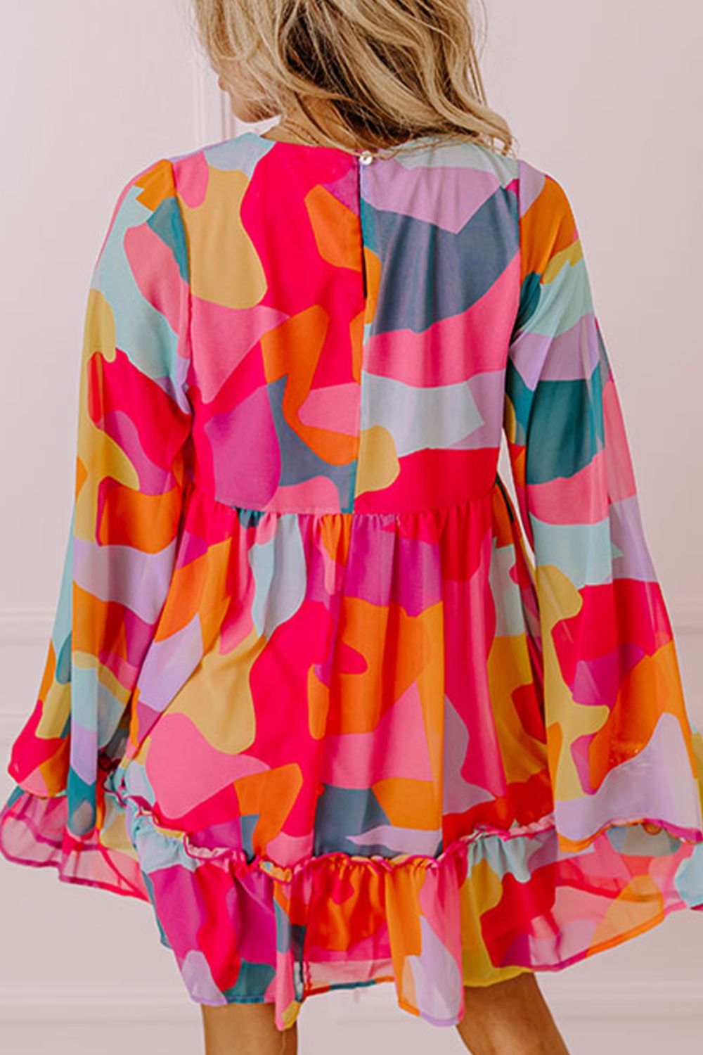 Ruffle Hem Color Block V-Neck Dress