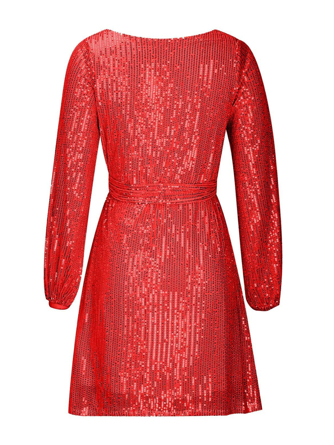 Sequin Tie Waist Long Sleeve Dress