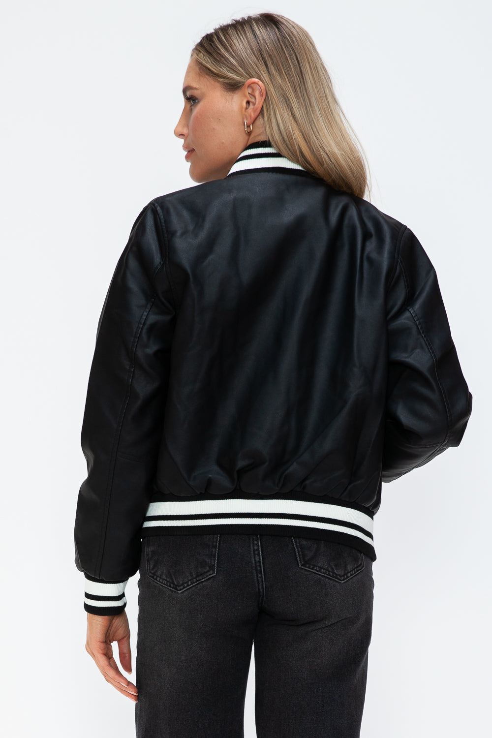 Leather Snap Down Bomber Jacket