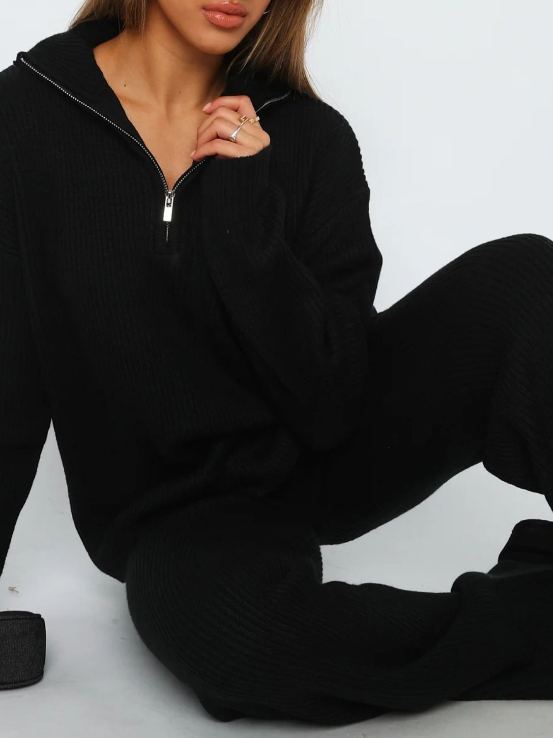 Quarter Zip Long Sleeve Top Pants Set
