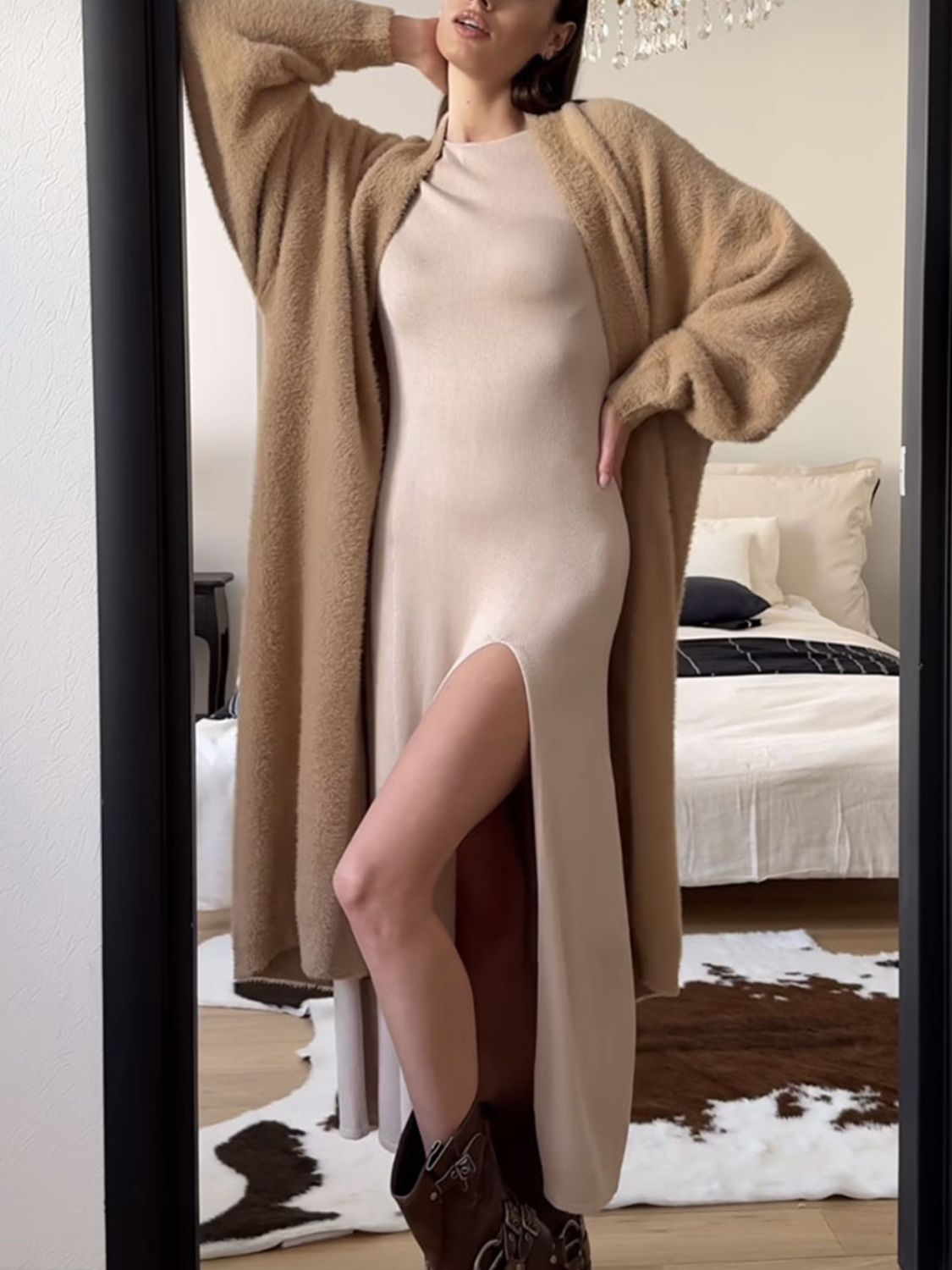 Fuzzy Open Front Solid Cardigan