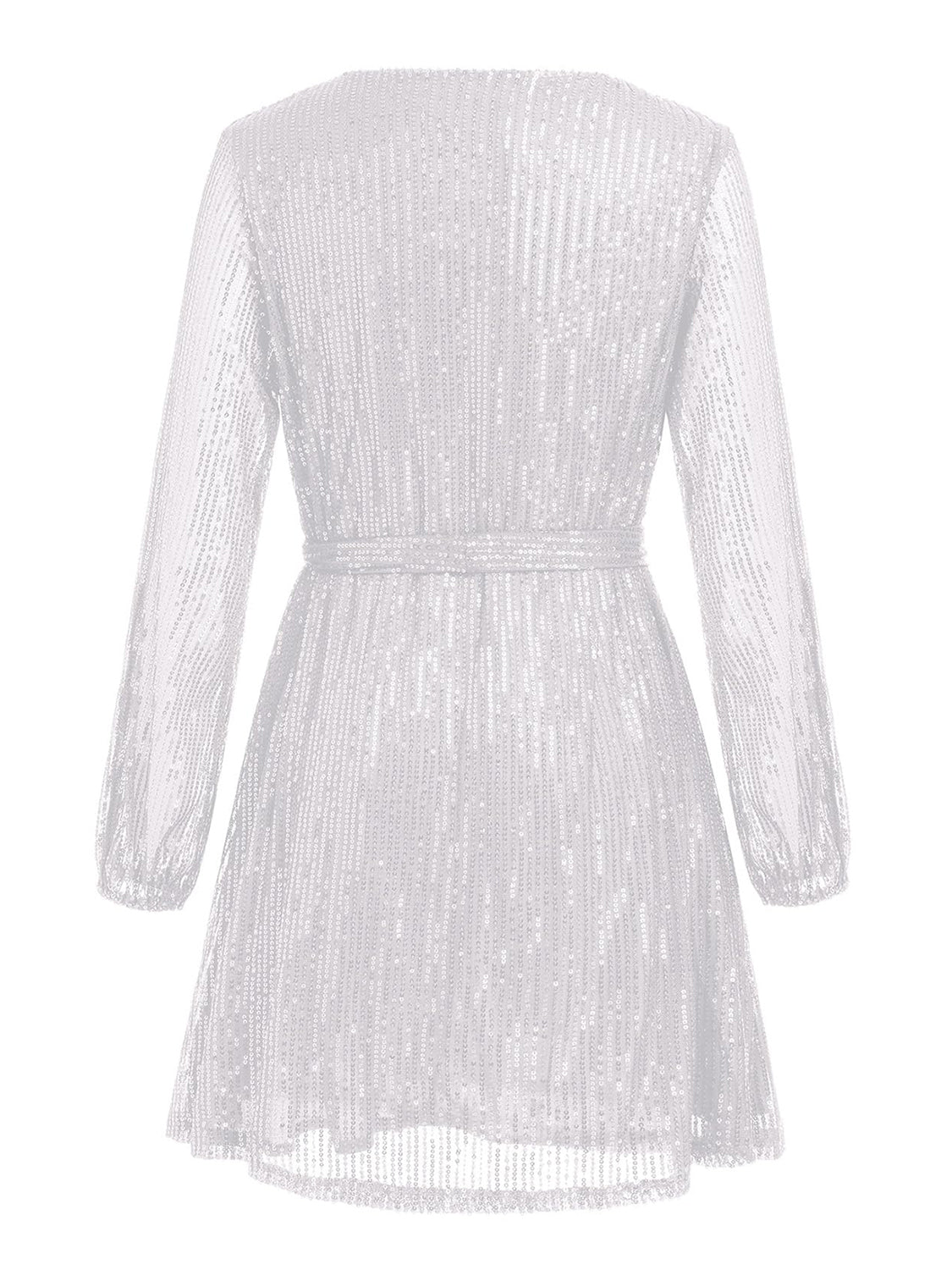 Sequin Tie Waist Long Sleeve Dress