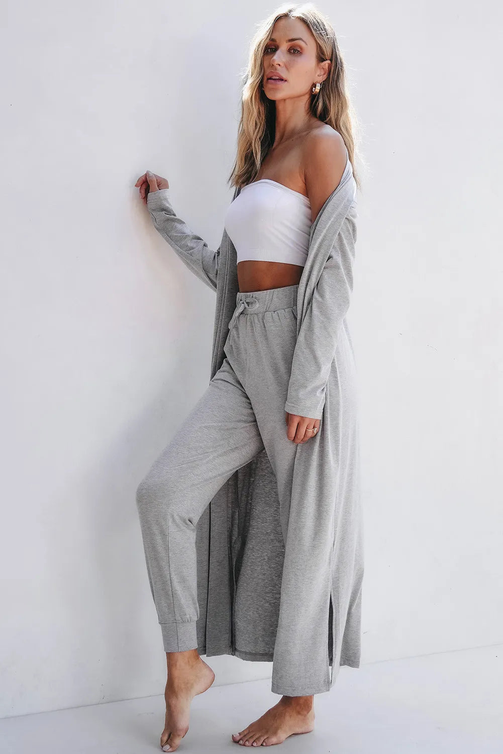 Open Front Long Sleeve Cardigan Set