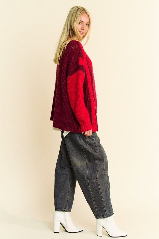 Cable-Knit Color Block Cardigan