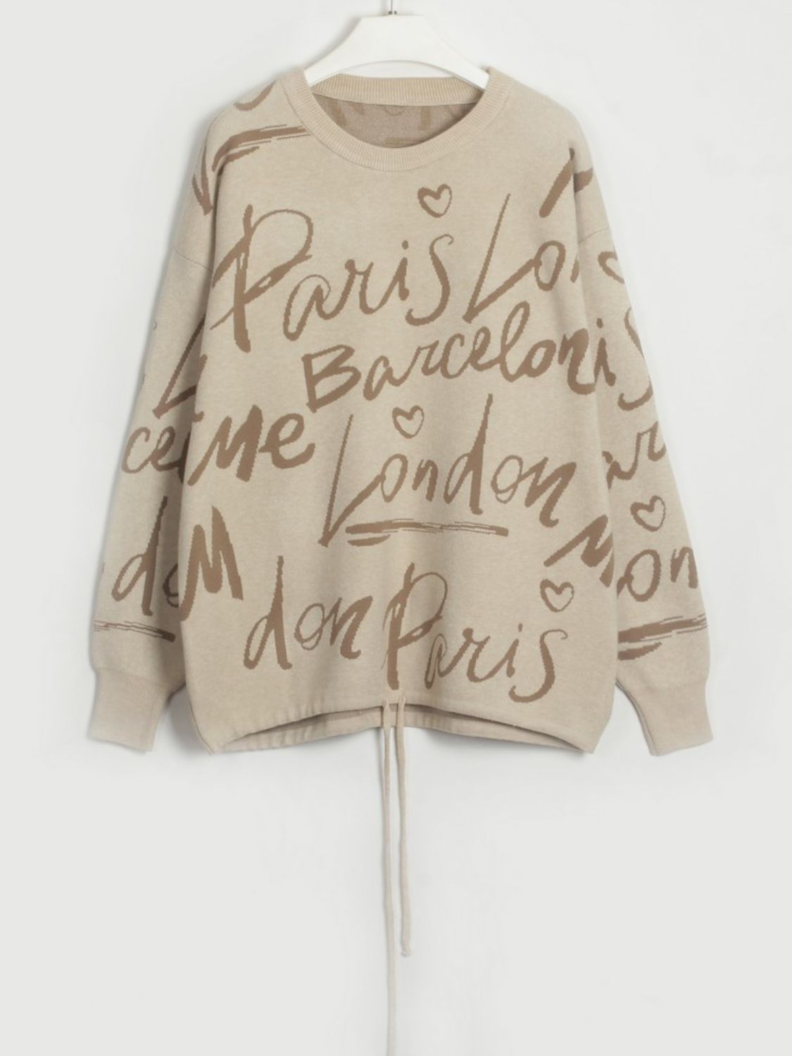 Drawstring Letter Pattern Sweater Drop