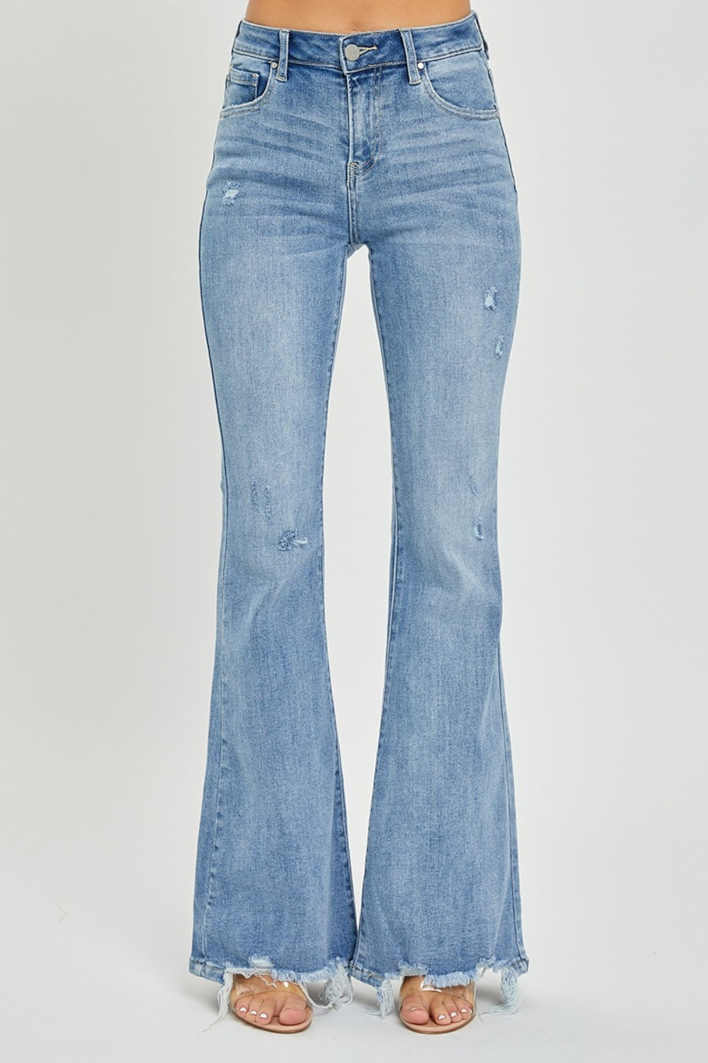 Risen High Rise Frayed Hem Flare Jean