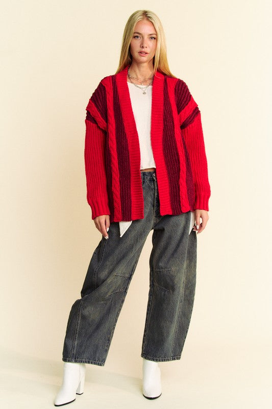 Cable-Knit Color Block Cardigan