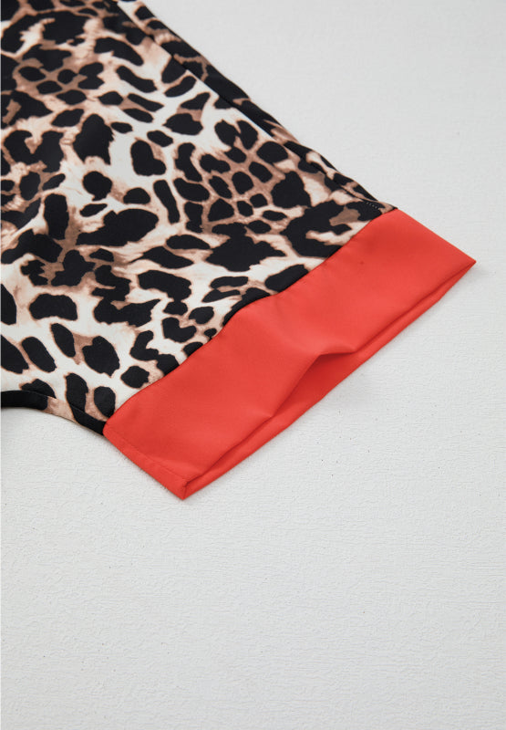 Contrast Trim Leopard Top Pants Set