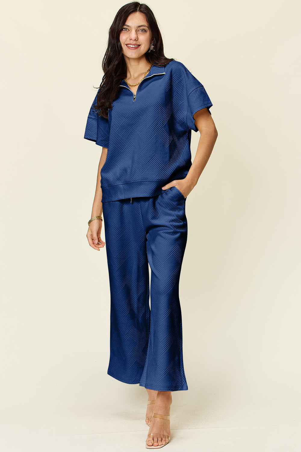 Double Take Half Zip Top & Pants Set
