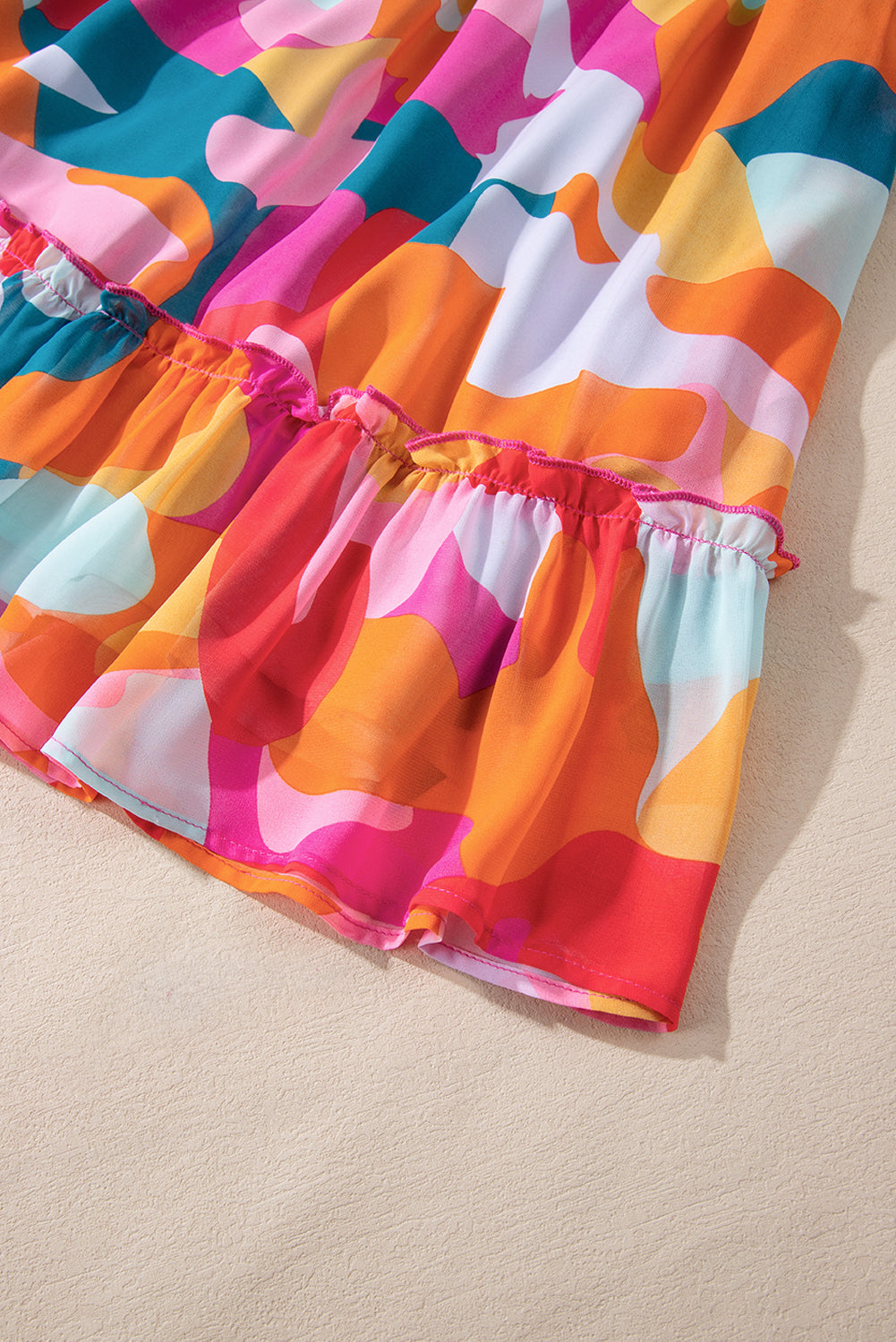 Ruffle Hem Color Block V-Neck Dress