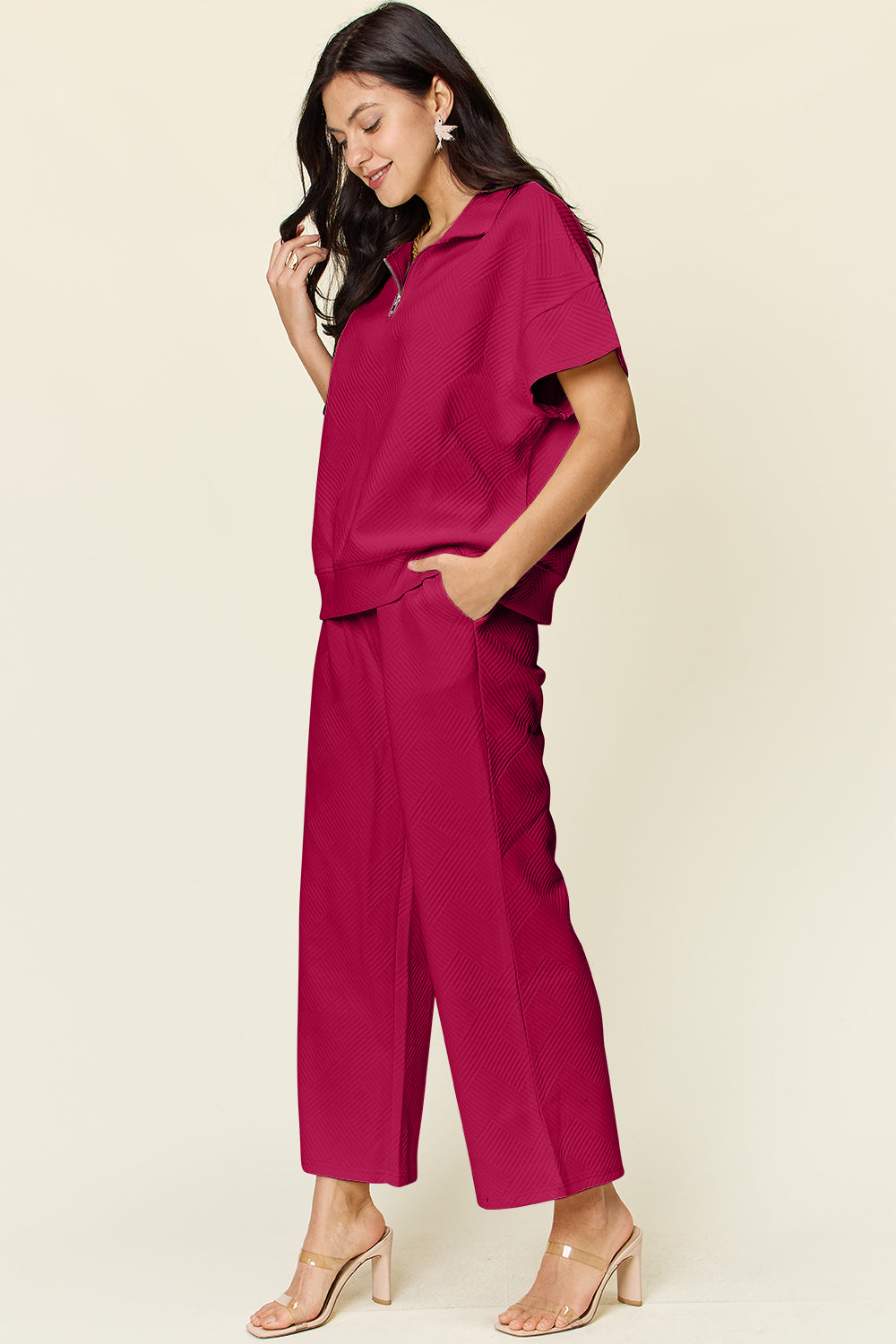Double Take Half Zip Top & Pants Set