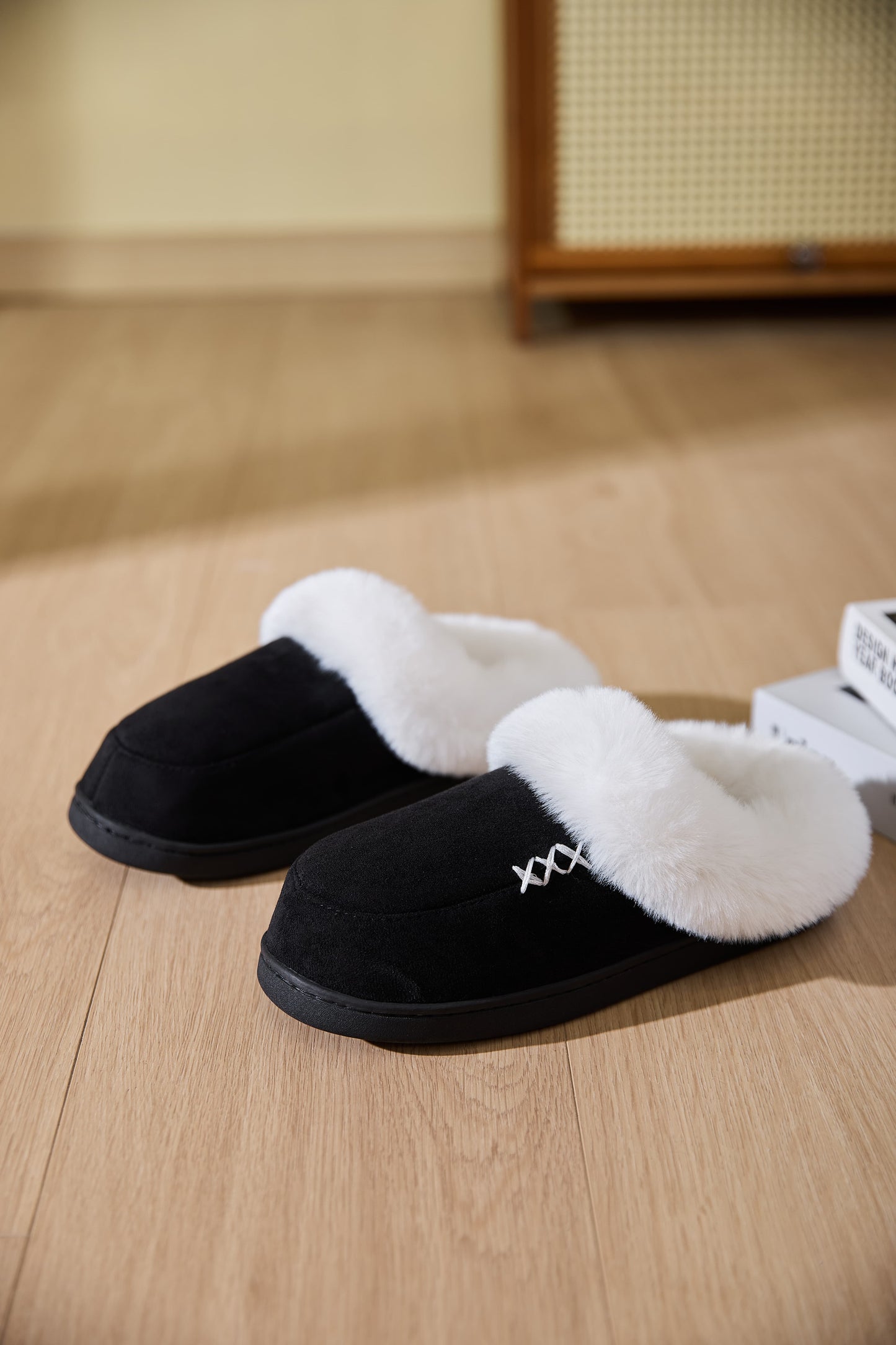 Fluff Trim House Slippers - Cozy