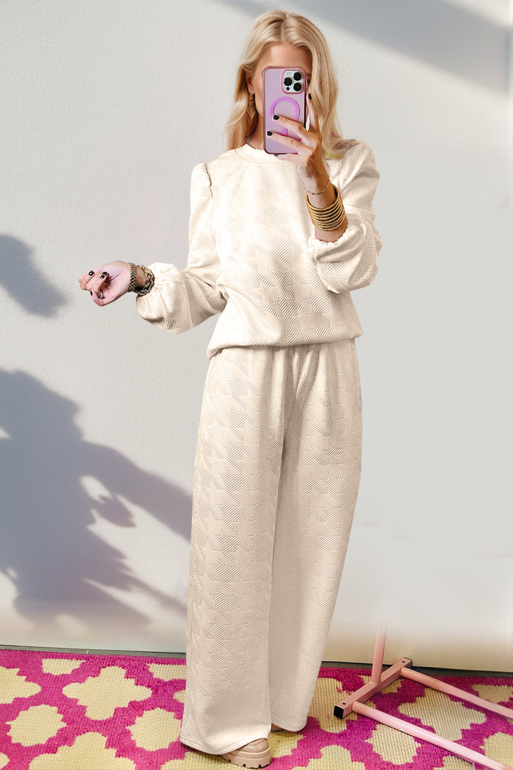 Double Take Texture Long Sleeve Set