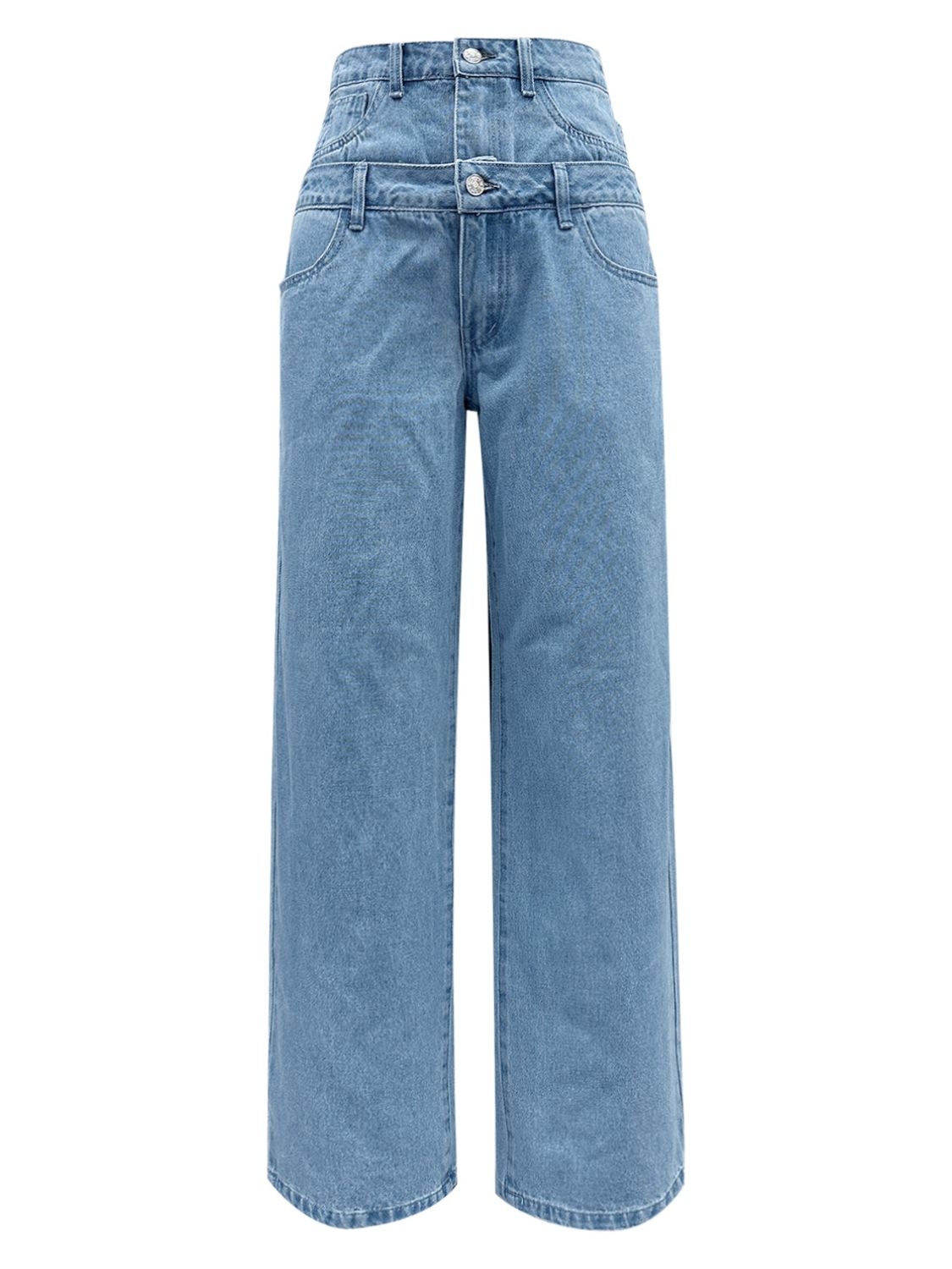 Faux Layered High Waist Jeans Style